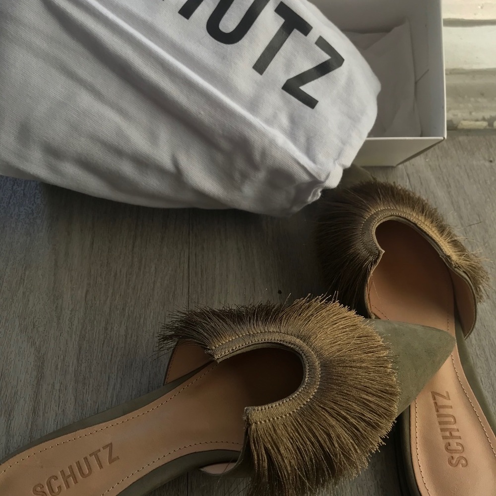 SCHUTZ Olive Fringe Pointed-Toe Slip-On Flats - Picture 5 of 5